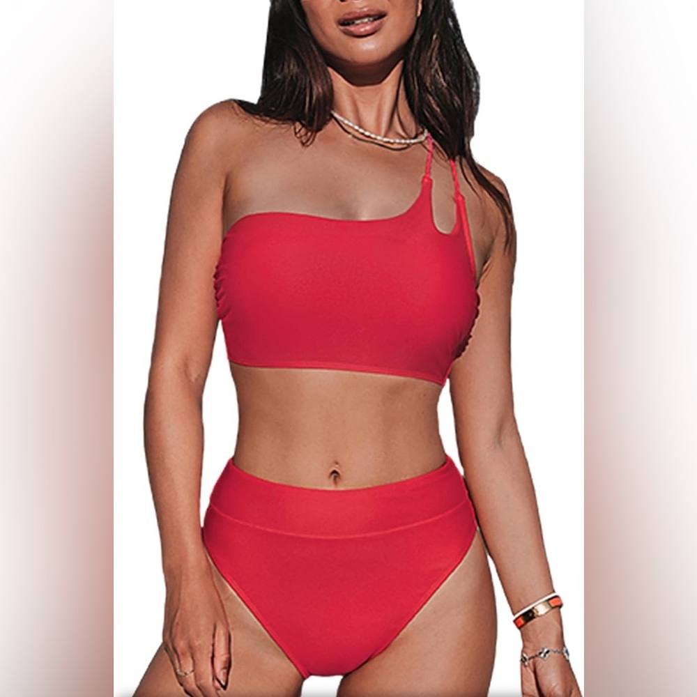 3/$20 CUPSHE Women's Bikini Two Piece Swimsuit High Waisted One Shoulder Back